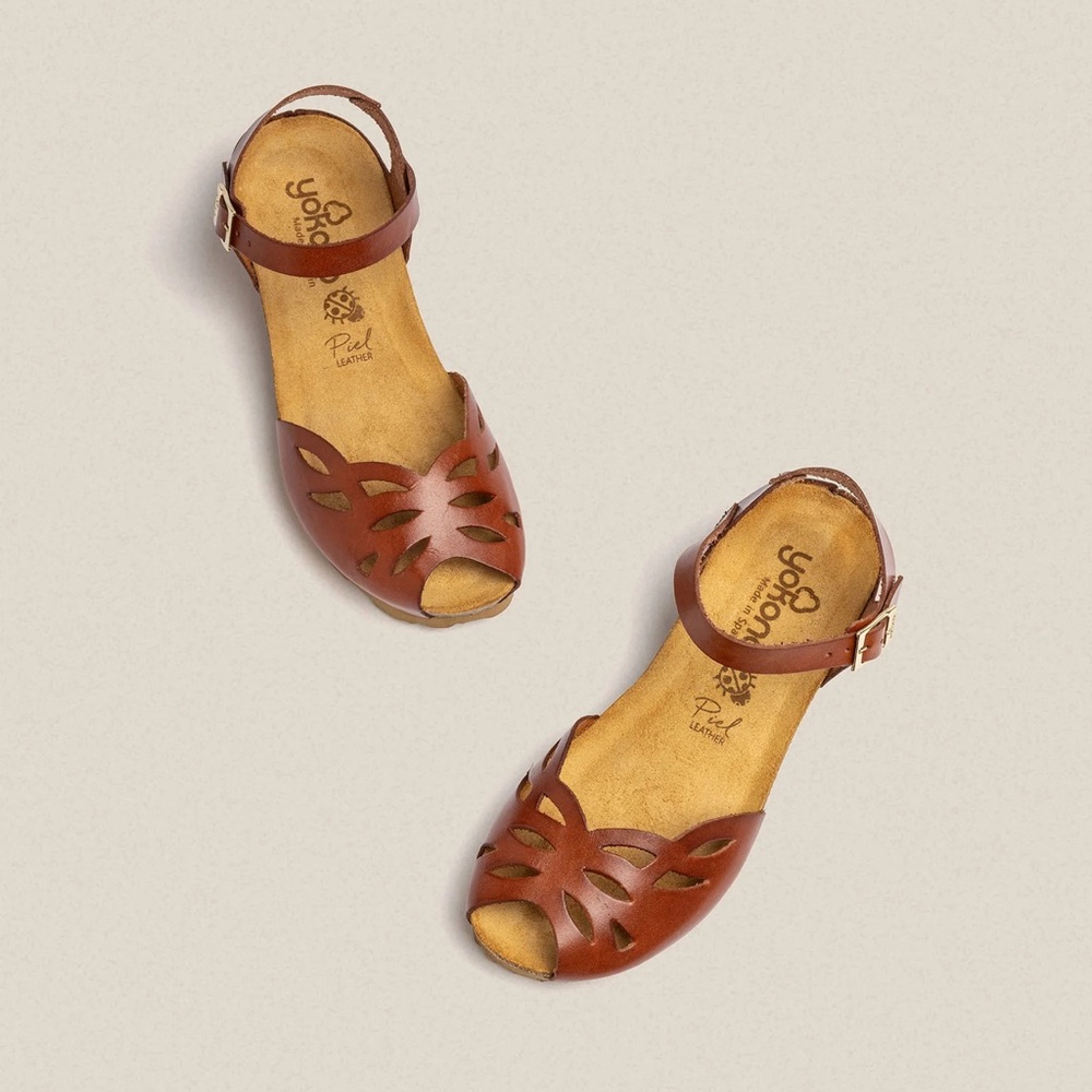 NWT Yokono WEDGED SANDAL MONACO-003 BROWN Made in Spain